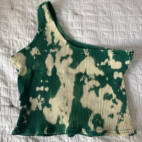 green tiedye one shoulder crop top - Picture 1 of 1